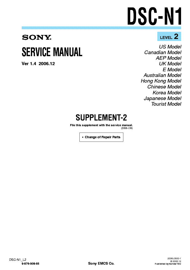 SONY DSC-N1 SUPP LEVEL2 VER1.4 service manual