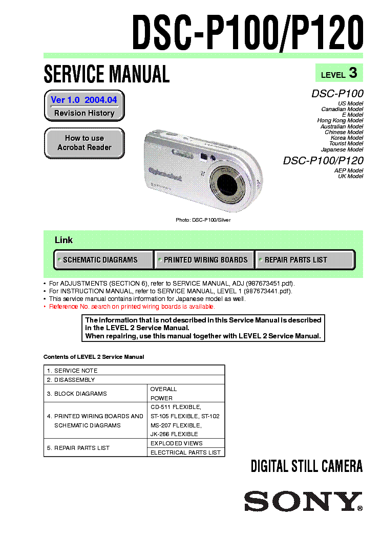SONY DSC-P100 P120 LEVEL3 VER1.0 service manual