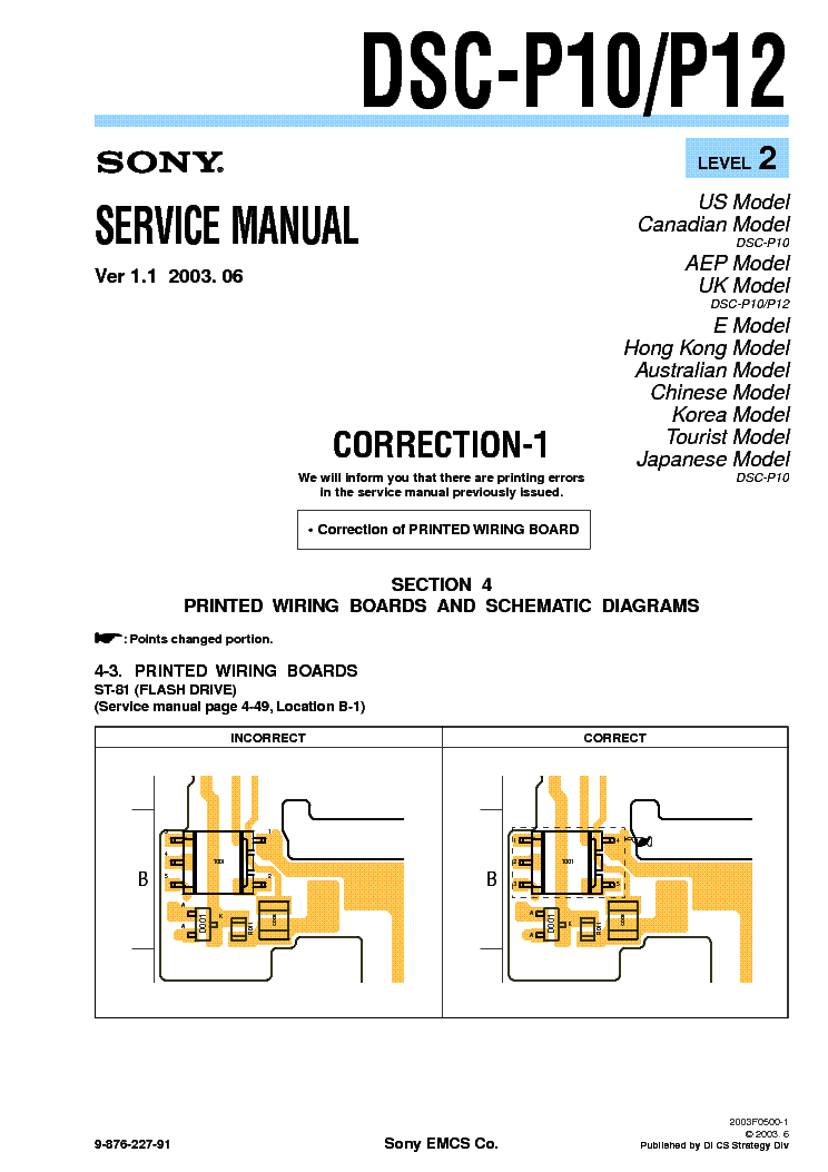 SONY DSC-P10 P12 CORR LEVEL-2 VER-1.1 service manual
