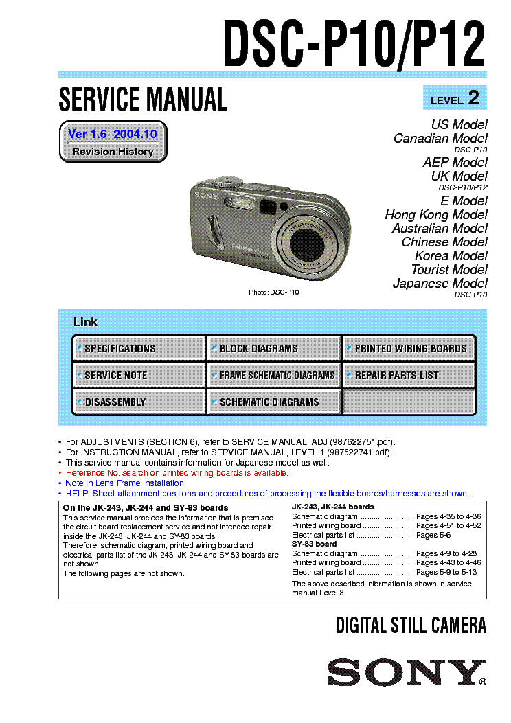 SONY DSC-P10 P12 VER1.6 service manual