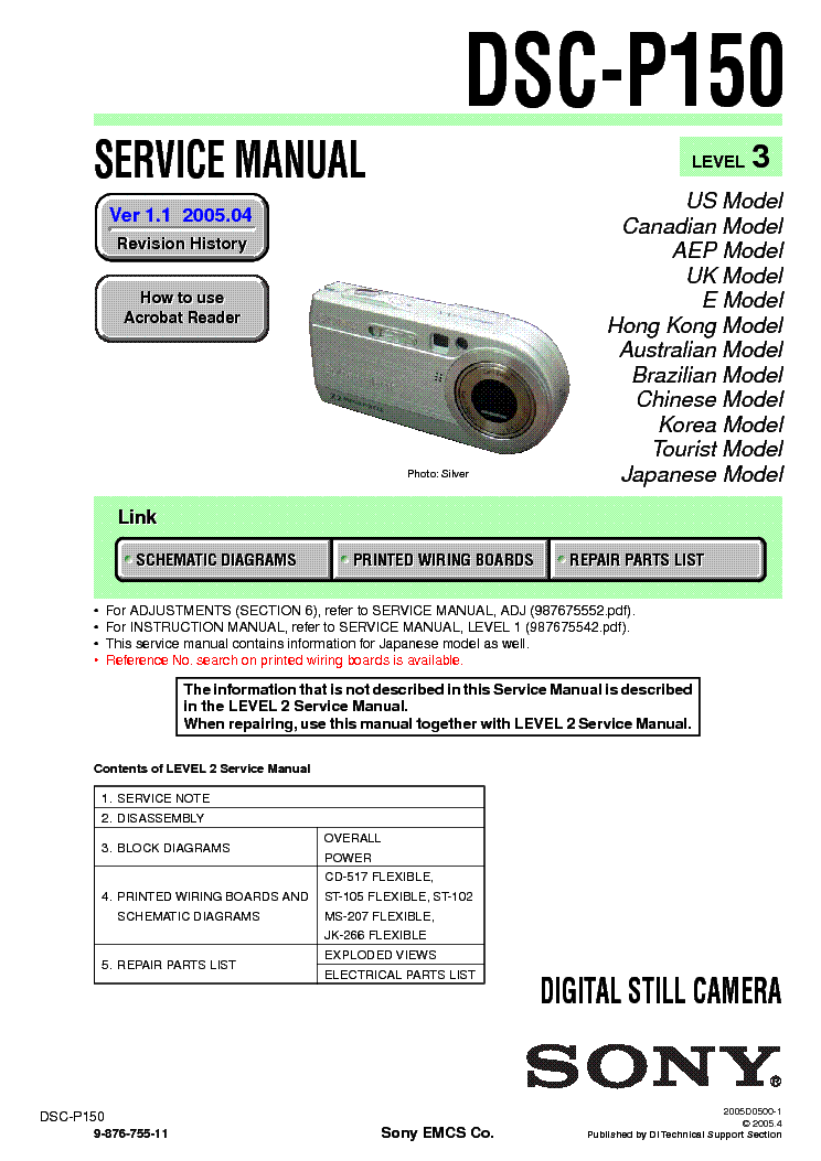 SONY DSC-P150 LEVEL3 VER1.1 service manual