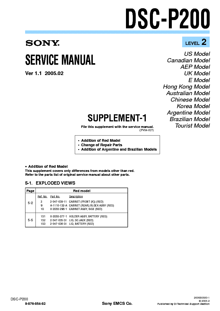 SONY DSC-P200 SUPP LEVEL2 VER1.1 service manual