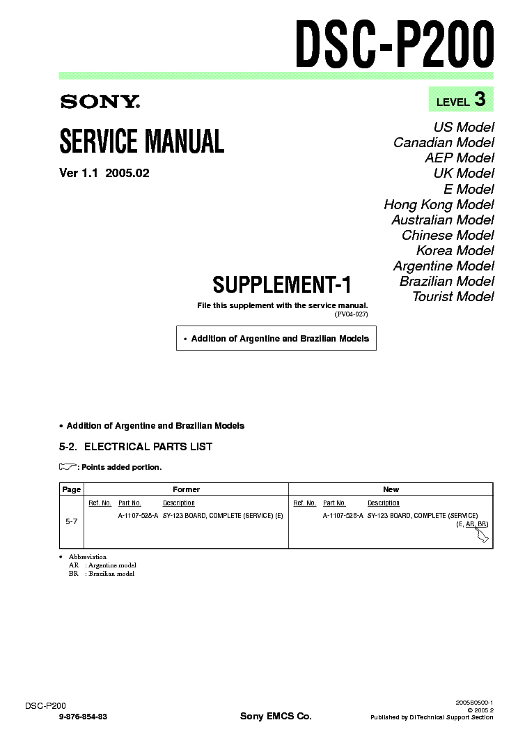 SONY DSC-P200 SUPP LEVEL3 VER1.1 service manual
