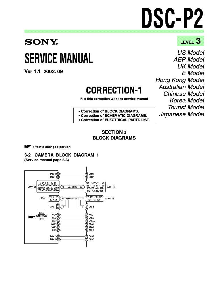 SONY DSC-P2 CORR LEVEL-3 VER-1.1 service manual