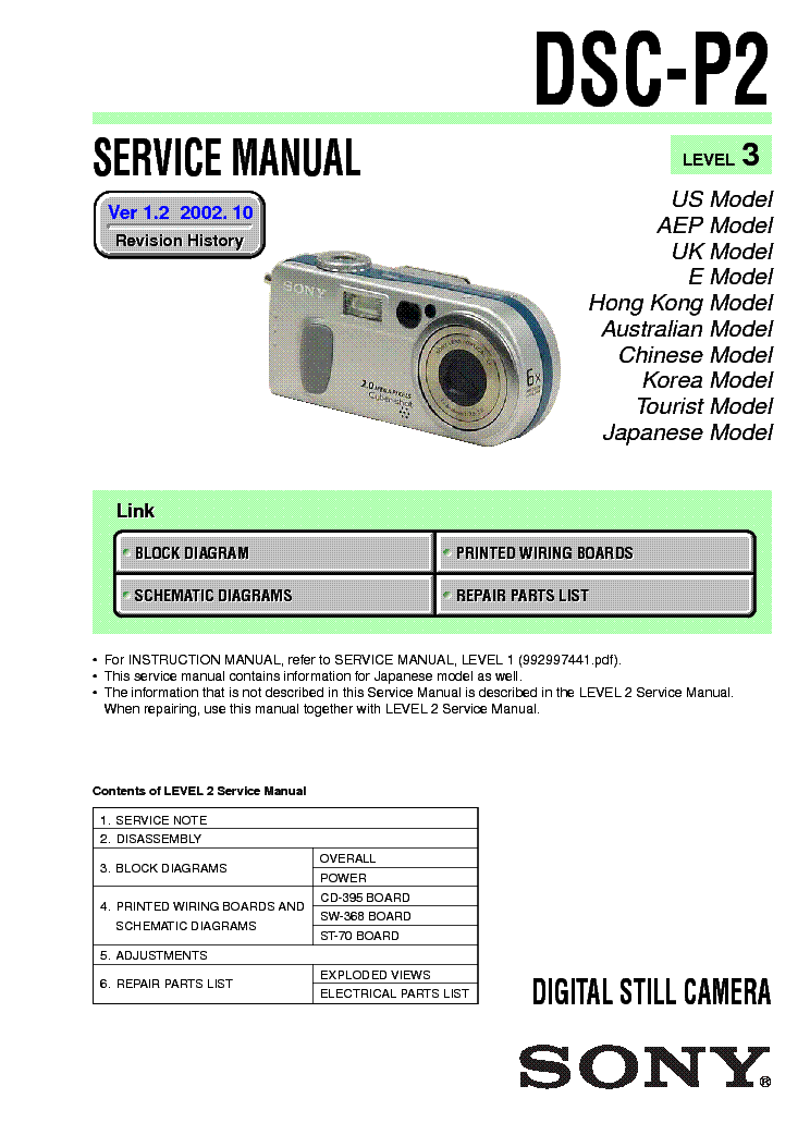 SONY DSC-P2 LEVEL-3 VER-1.2 Service Manual download, schematics