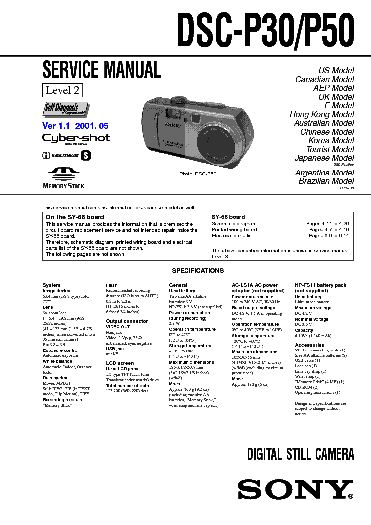 SONY DSC-P30 P50 LEVEL2 VER1.1 service manual