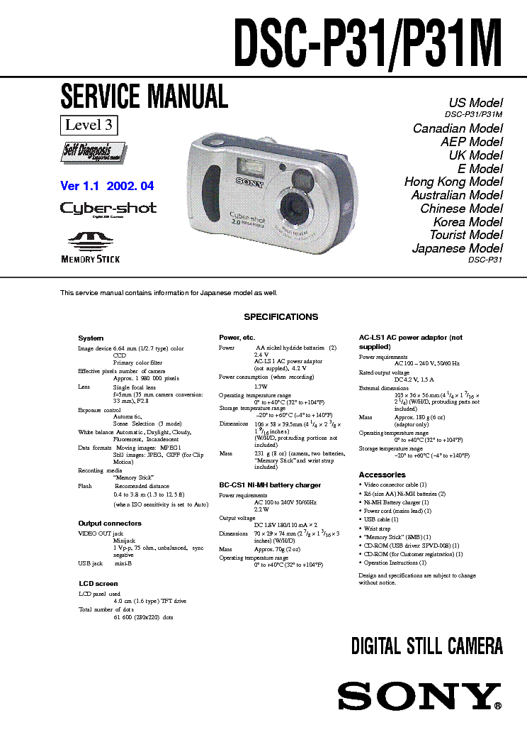 SONY DSC-P31 LEVEL3 VER-1.1 service manual