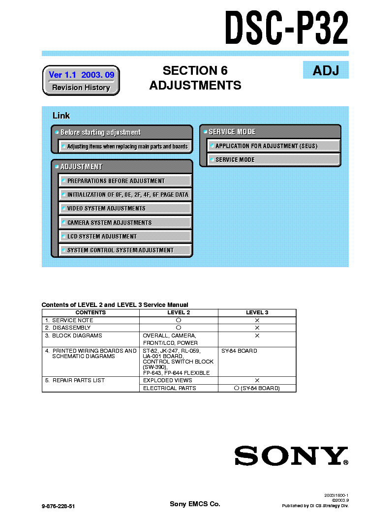 SONY DSC-P32 ADJUSTMENT VER-1.1 service manual