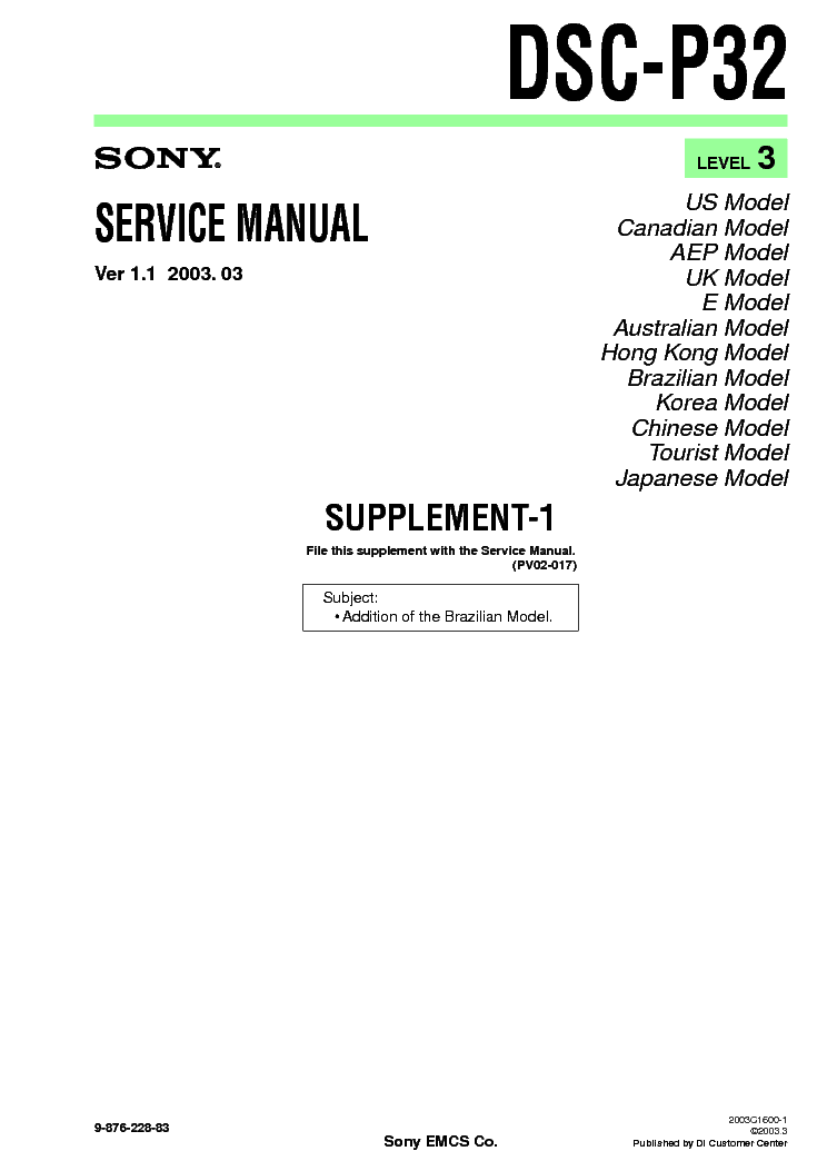 SONY DSC-P32 SUPP LEVEL-3 VER-1.1 service manual