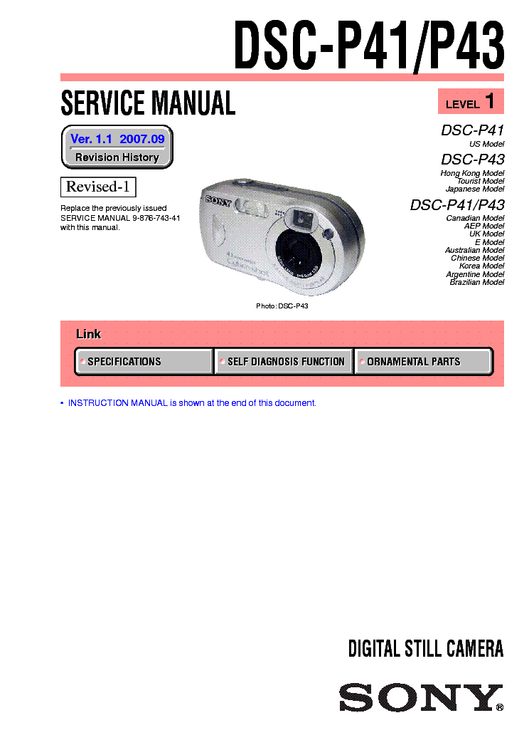 SONY DSC-P41 P43 LEVEL-1 VER-1.1 service manual