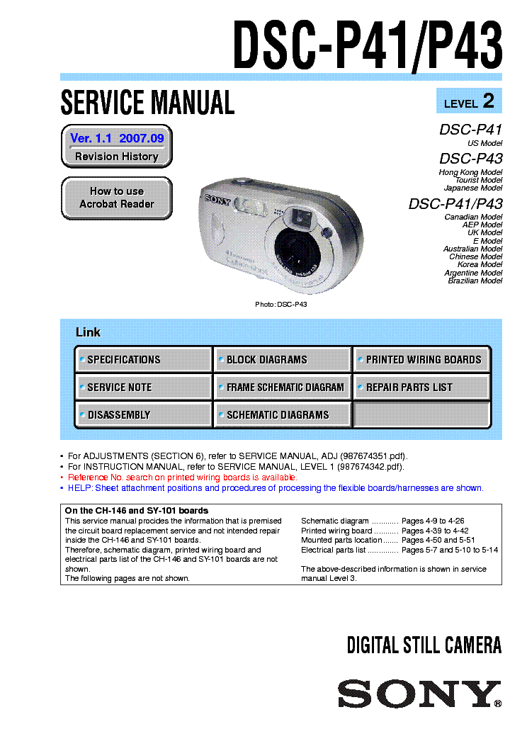 SONY DSC-P41 P43 LEVEL-2 VER-1.1 service manual