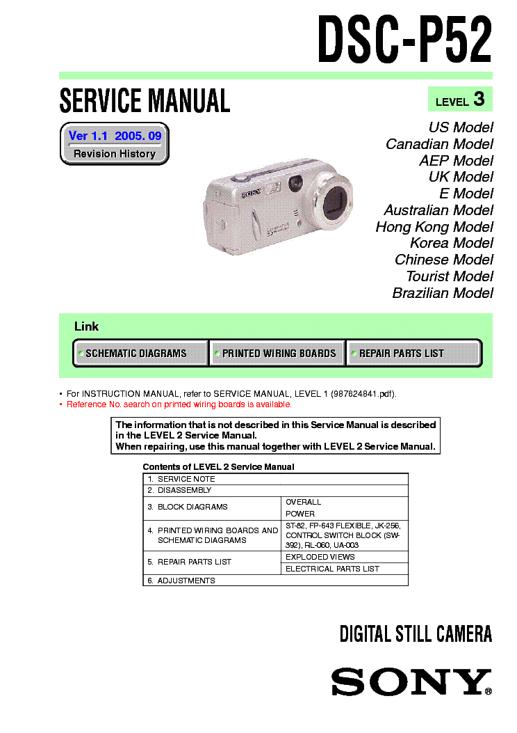 SONY DSC-P52 LEVEL-3 VER-1.1 service manual