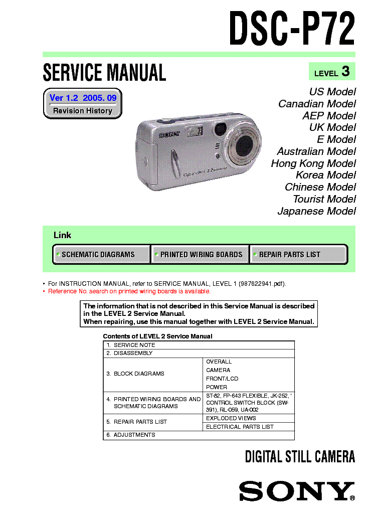 SONY DSC-P72 LEVEL-3 VER-1.2 service manual