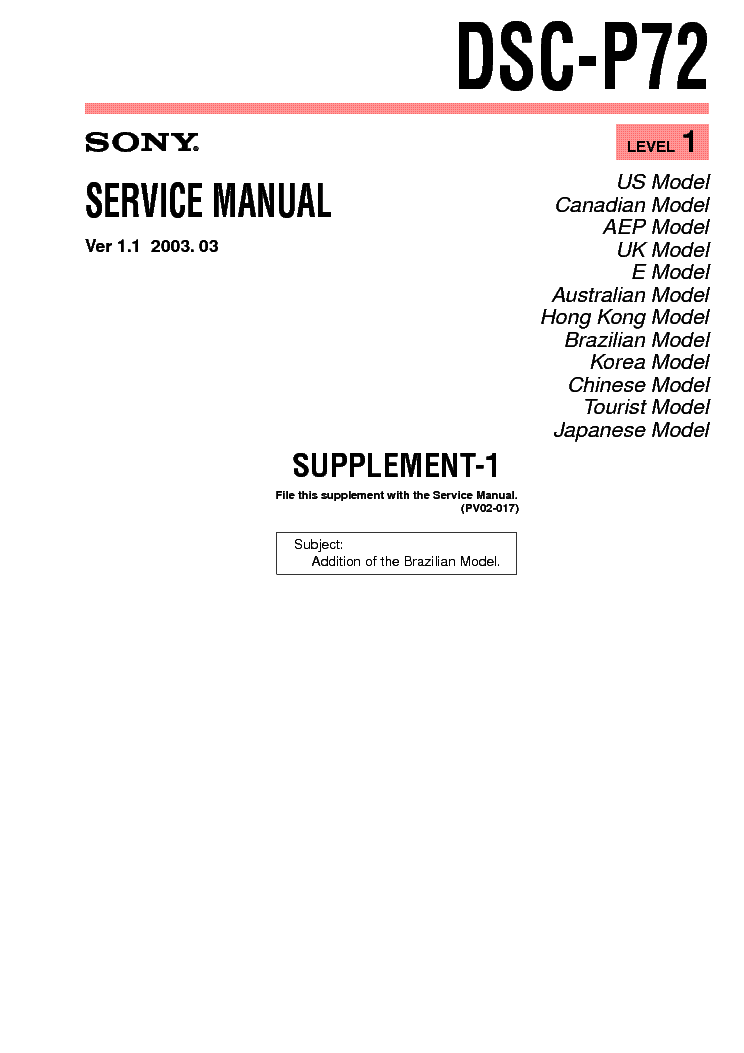 SONY DSC-P72 SUPP LEVEL-1 VER-1.1 service manual