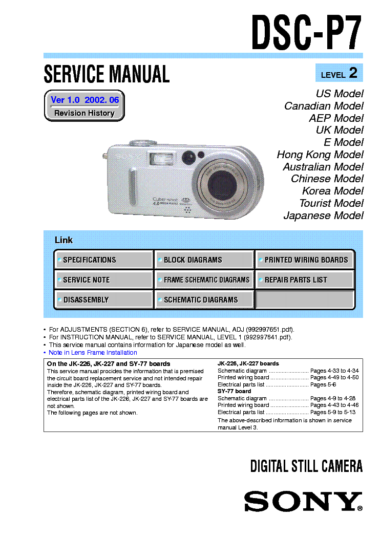 SONY DSC-P7 LEVEL-2 VER-1.0 service manual