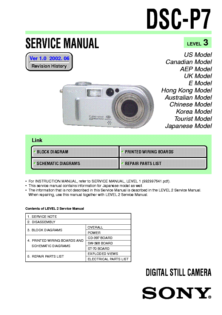 SONY DSC-P7 LEVEL-3 VER-1.0 service manual