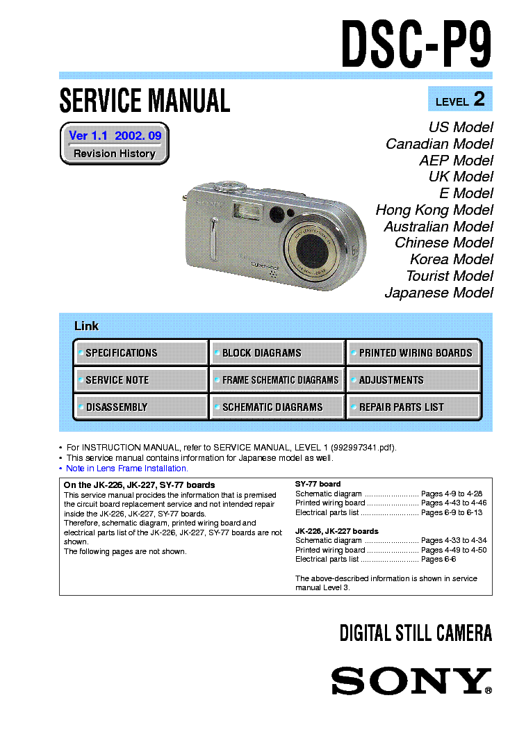 SONY DSC-P9 LEVEL-2 VER-1.1 service manual