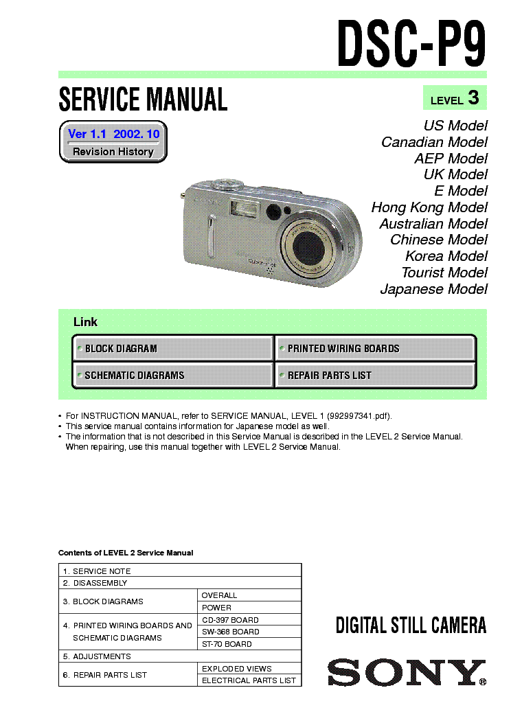 SONY DSC-P9 LEVEL-3 VER-1.1 service manual