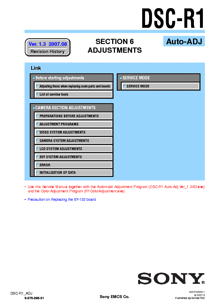 SONY DSC-R1 ADJUSTMENT VER1.3 service manual