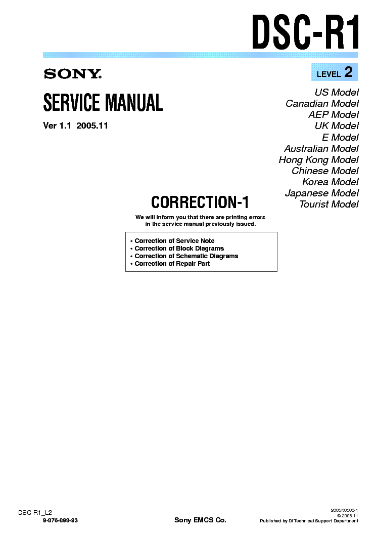 SONY DSC-R1 CORR LEVEL2 VER1.1 service manual