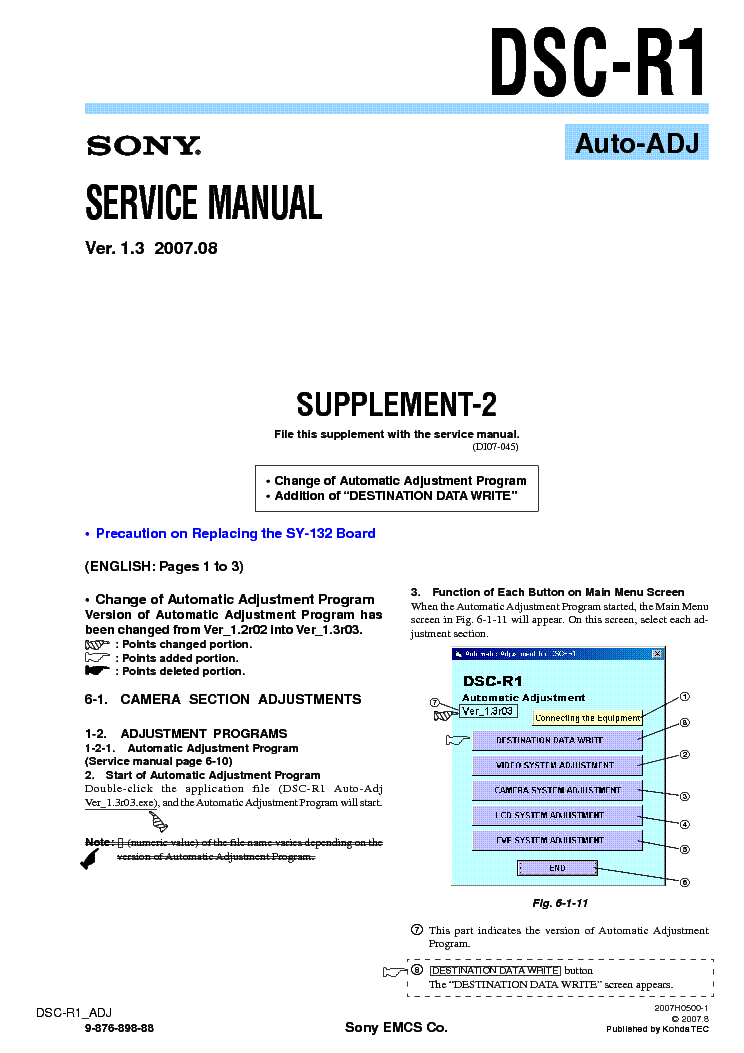 SONY DSC-R1 SUPP ADJUSTMENT VER1.3 service manual