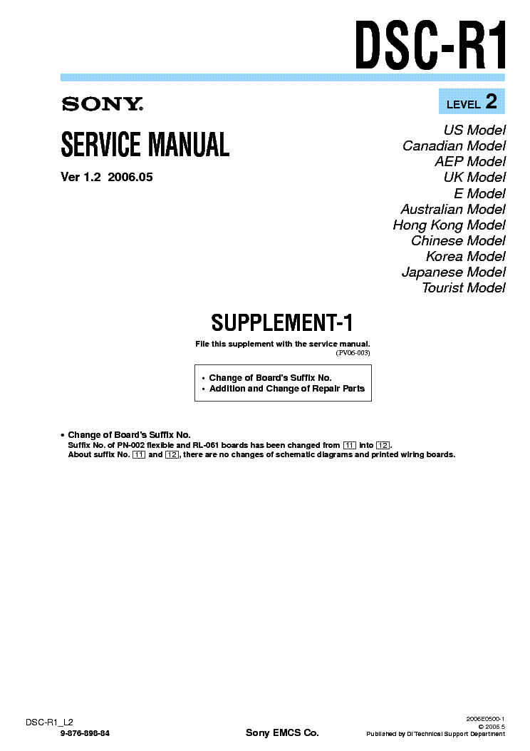 SONY DSC-R1 SUPP LEVEL2 VER1.2 service manual
