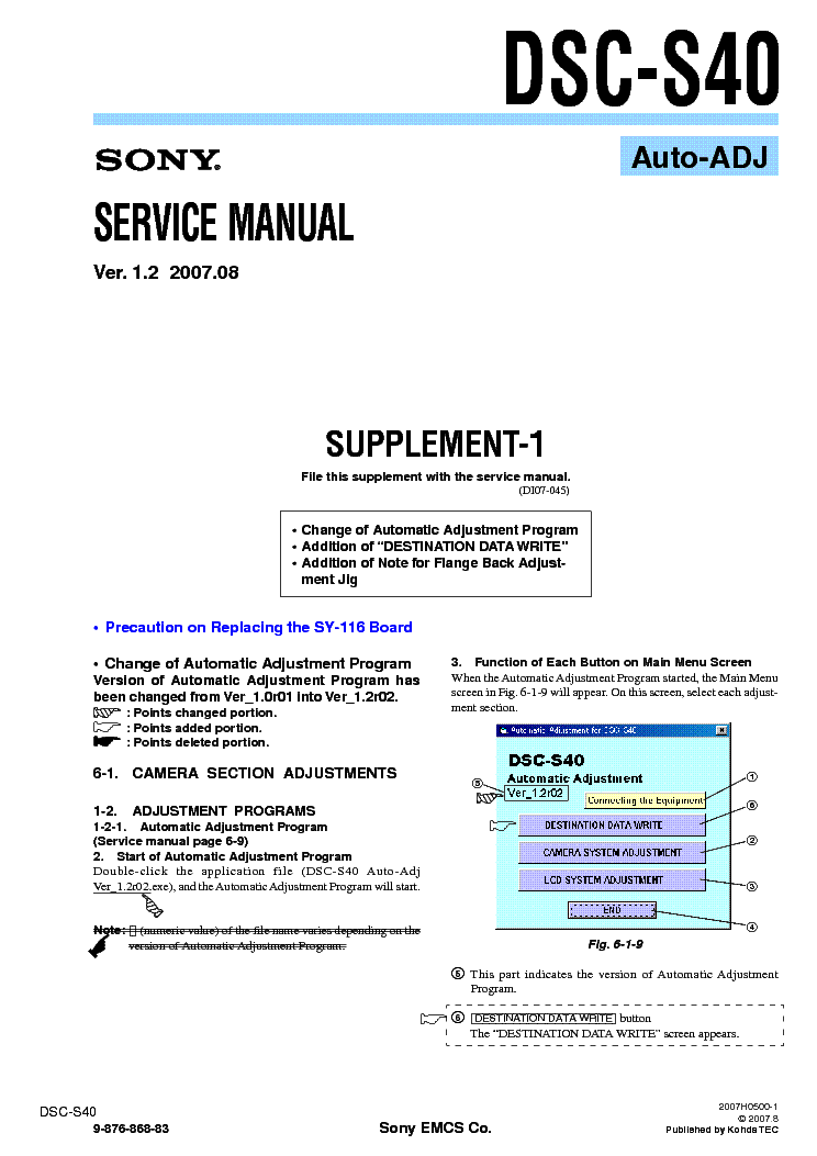 SONY DSC-S40 SUPP ADJUSTMENT VER-1.2 service manual