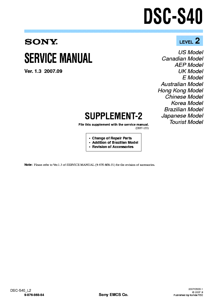 SONY DSC-S40 SUPP LEVEL-2 VER-1.3 service manual