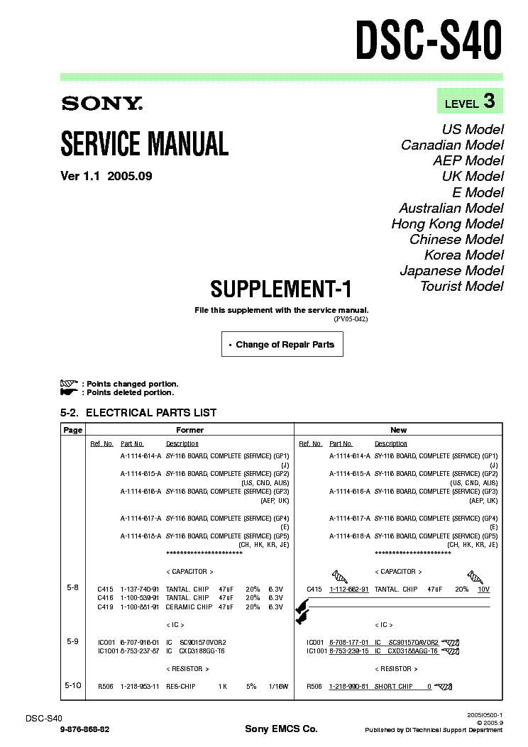 SONY DSC-S40 SUPP LEVEL-3 VER-1.1 service manual