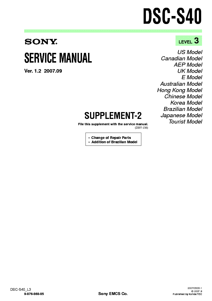 SONY DSC-S40 SUPP LEVEL-3 VER-1.2 service manual