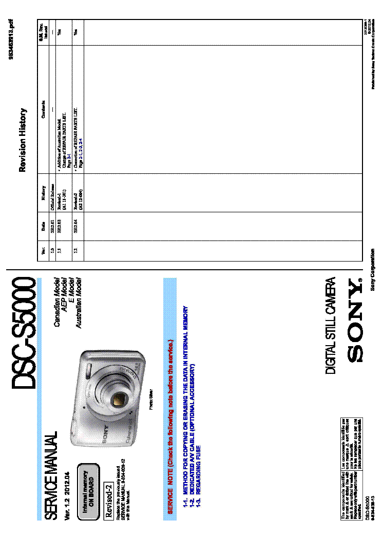 SONY DSC-S5000 VER1.2 service manual