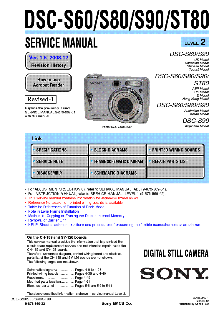 SONY DSC-S60 S80 S90 ST80 LEVEL-2 SM service manual (1st page)