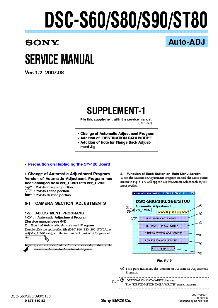 SONY DSC-S60 S80 S90 ST80 SUPP ADJUSTMENT VER-1.2 service manual