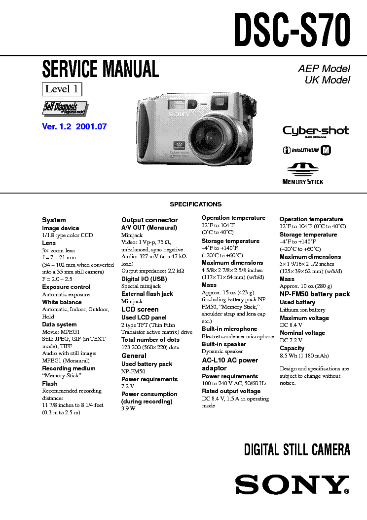 SONY DSC-S70 LEVEL1 VER1.2 service manual