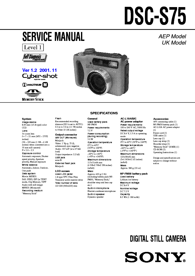 SONY DSC-S75 LEVEL-1 VER-1.2 service manual (1st page)