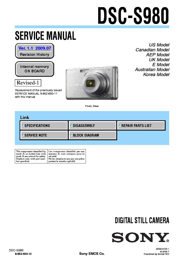 SONY DSC-S980 VER 1.1 SM service manual