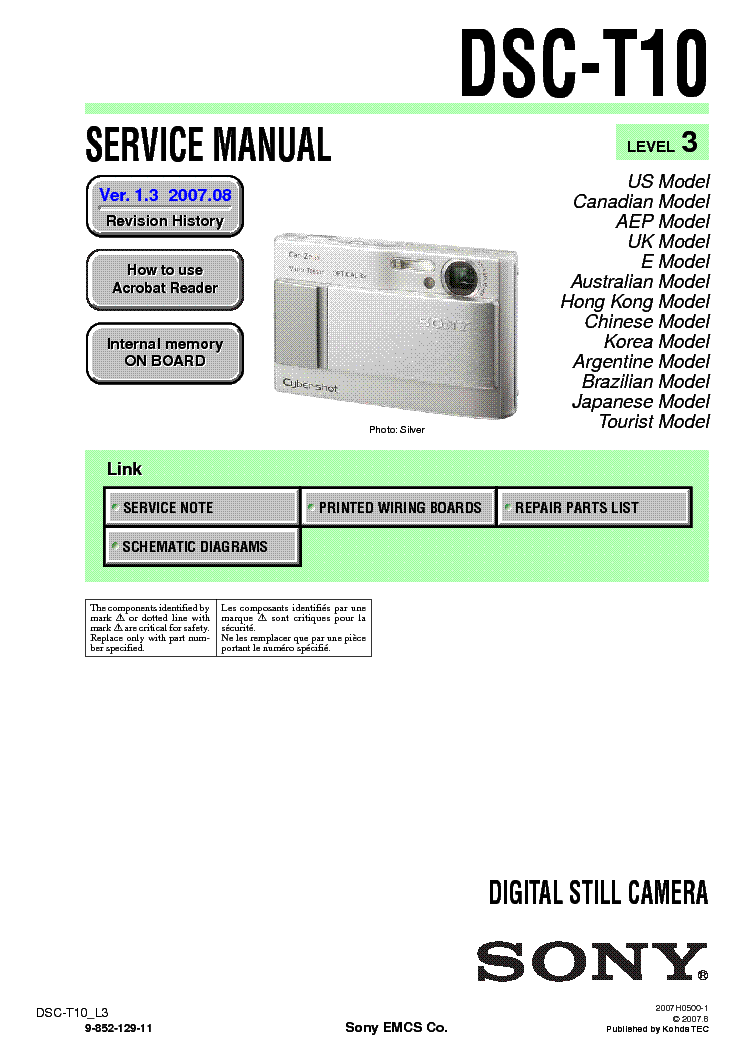 SONY DSC-T10 LEVEL-3 VER-1.3 service manual
