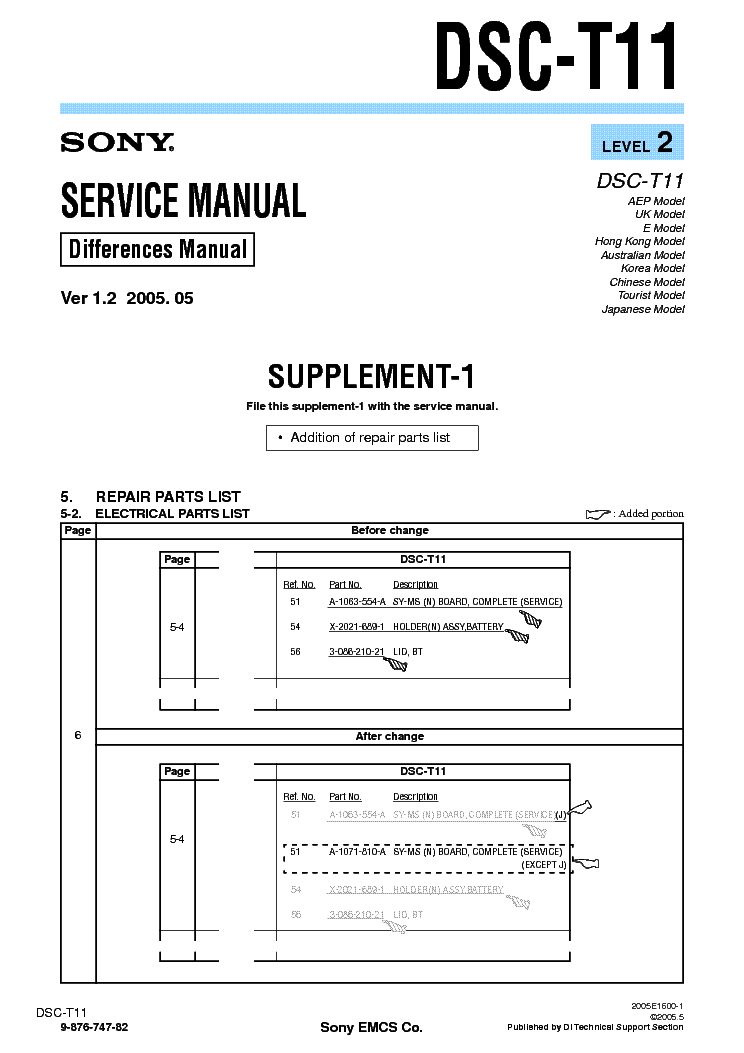 SONY DSC-T11 SUPP LEVEL-2 VER-1.2 service manual