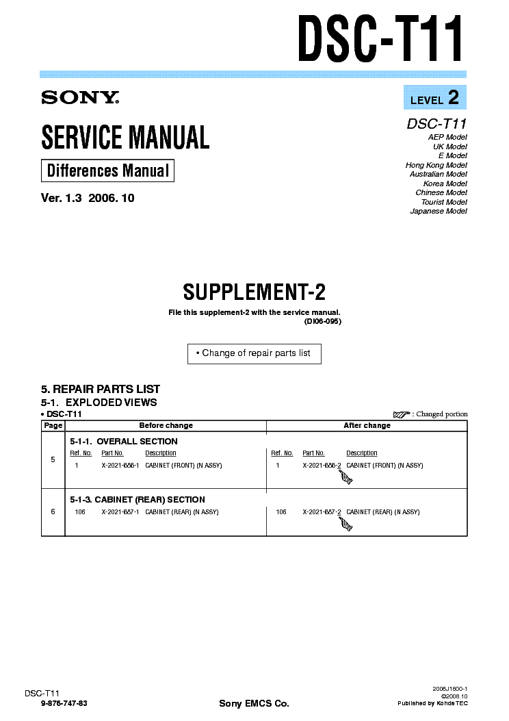 SONY DSC-T11 SUPP LEVEL-2 VER-1.3 service manual (1st page)