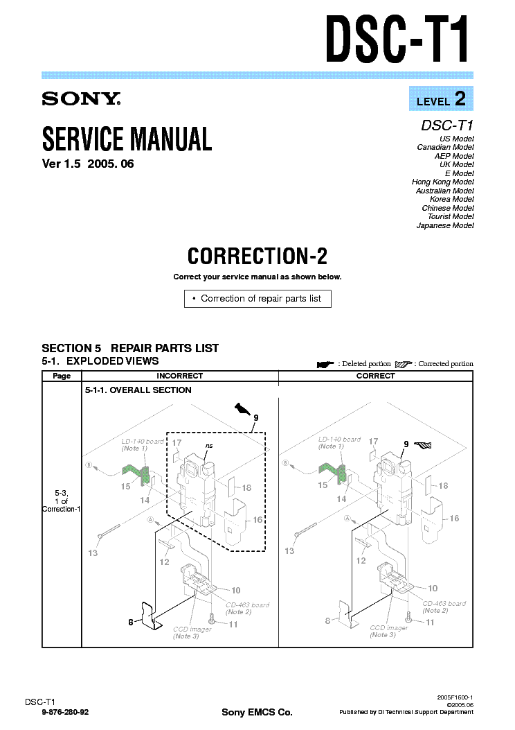 SONY DSC-T1 CORR LEVEL-2 VER-1.5 service manual (1st page)