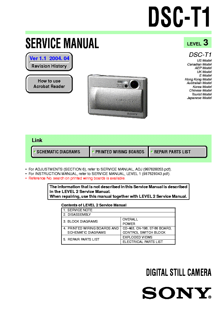 SONY DSC-T1 LEVEL3 SM service manual