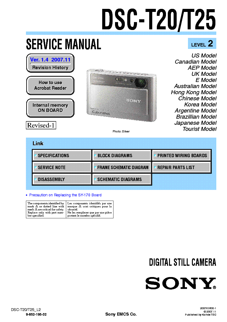 SONY DSC-T20 T25 LEVEL-2 VER-1.4 service manual