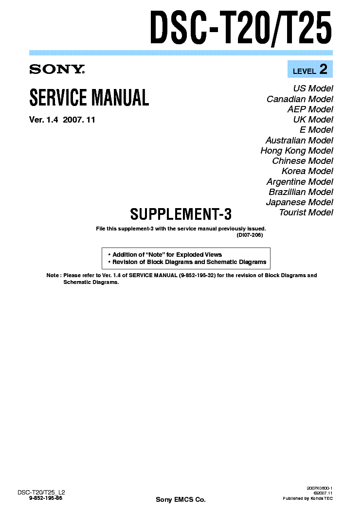 SONY DSC-T20 T25 SUPP LEVEL-2 VER-1.4 service manual
