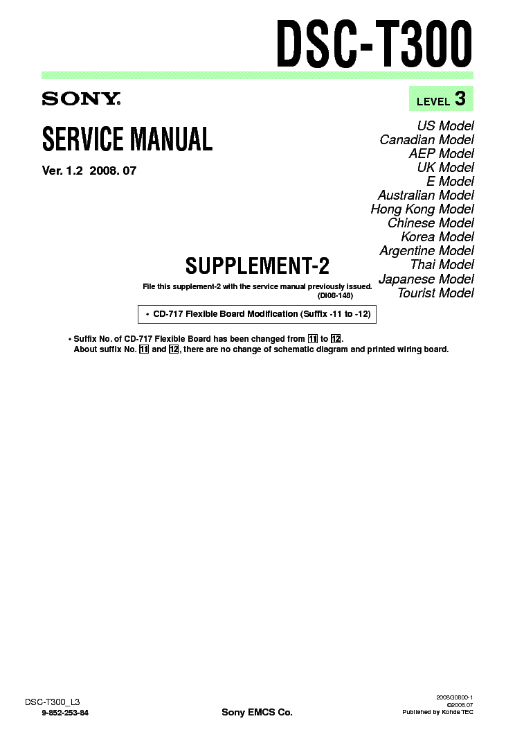 SONY DSC-T300 SUPP LEVEL-3 VER-1.2 service manual