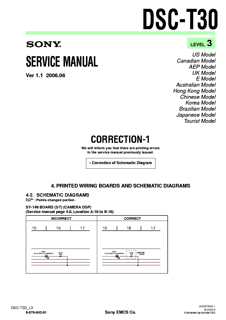 SONY DSC-T30 CORR LEVEL-3 VER-1.1 service manual