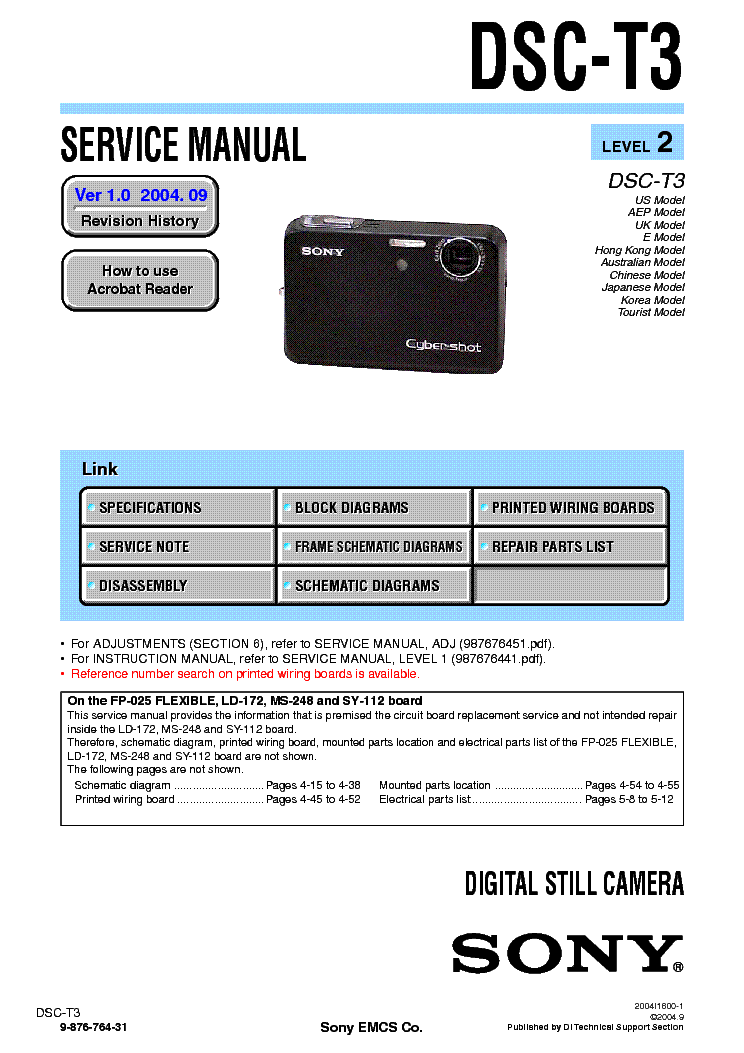 SONY DSC-T3 LEVEL-2 VER-1.0 service manual