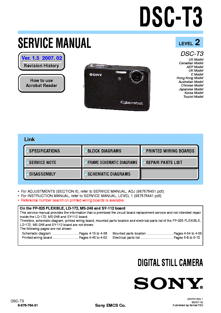 SONY DSC-T3 LEVEL2 VER1.5 service manual