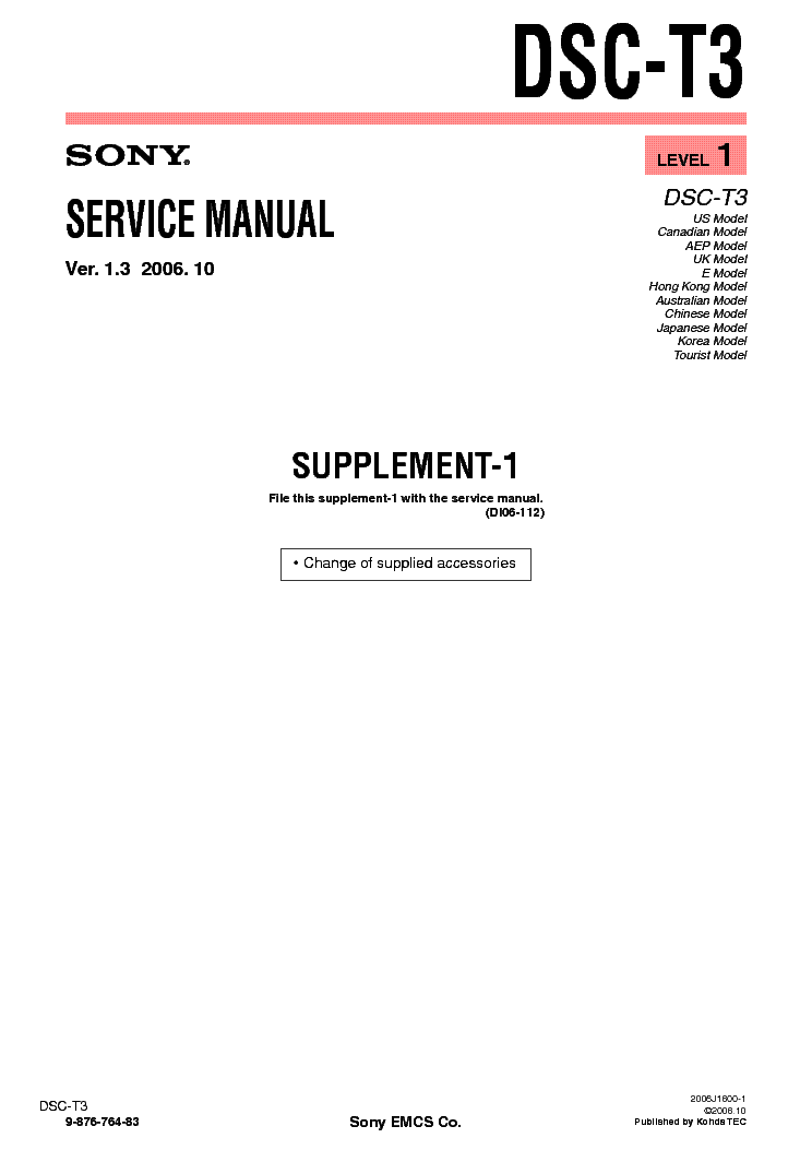 SONY DSC-T3 SUPP LEVEL-1 VER-1.3 service manual