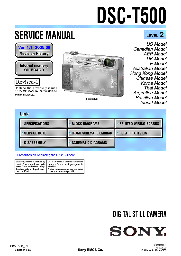 SONY DSC-T500 LEVEL2 VER1.1 service manual