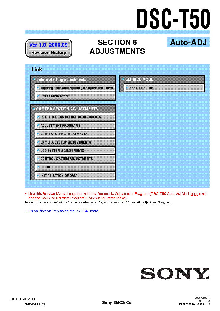 SONY DSC-T50 ADJUSTMENT VER-1.0 service manual
